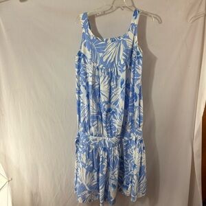Vintage Maternity Chic Blue and White Leaf Print Mini Dress